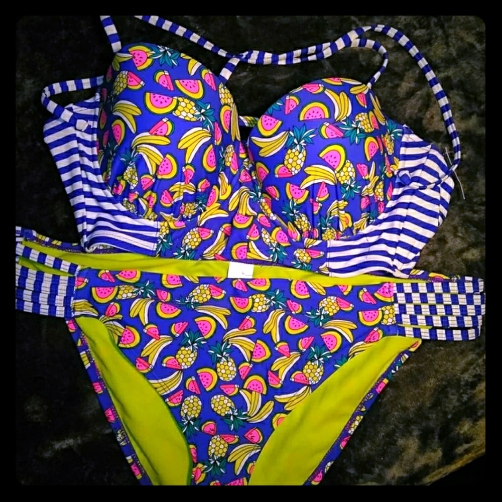 XL Fruit Midkini top w/ Side Strappy Bottoms
